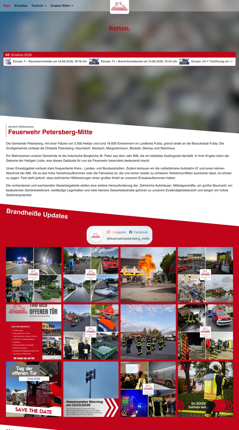 Startseite der Website von Feuerwehr Petersberg