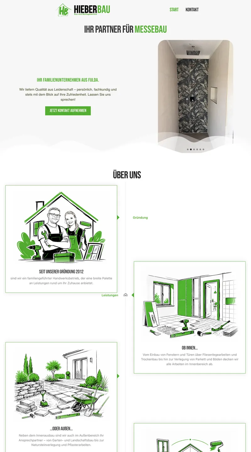 Website von Hieber's Bau und Montageservice